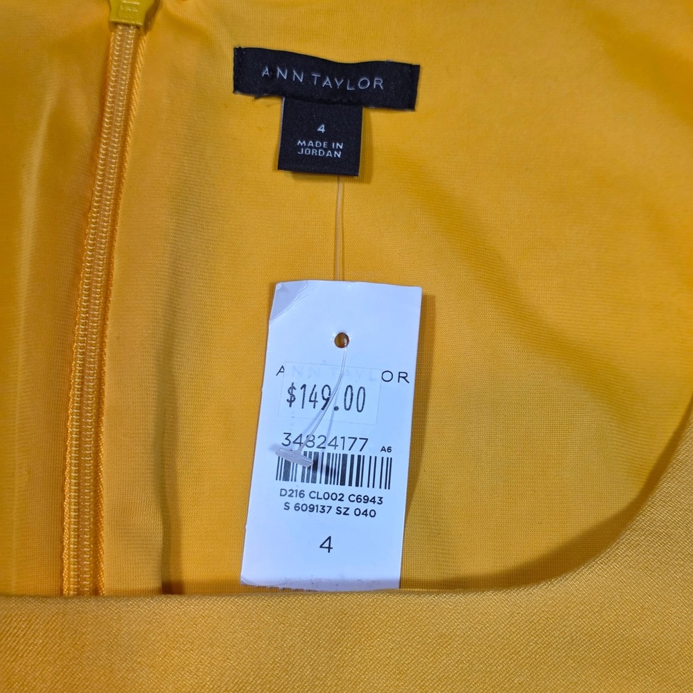 NWT Ann Taylor Sz 4 Yellow Square Neck Sheath Dress Short Sleeve Business Career - Picture 10 of 10